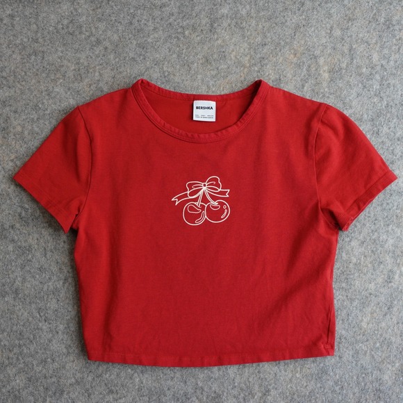 Bershka Tops - Bershka Cherry Graphic Baby Tee Womens L Red Crop Top Coquette Girly Y2K 90s